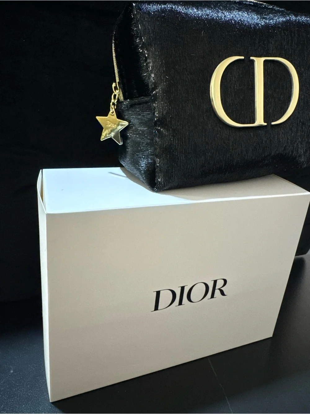 Dior Black Velvet Cosmetic Case with Gold CD Emblem